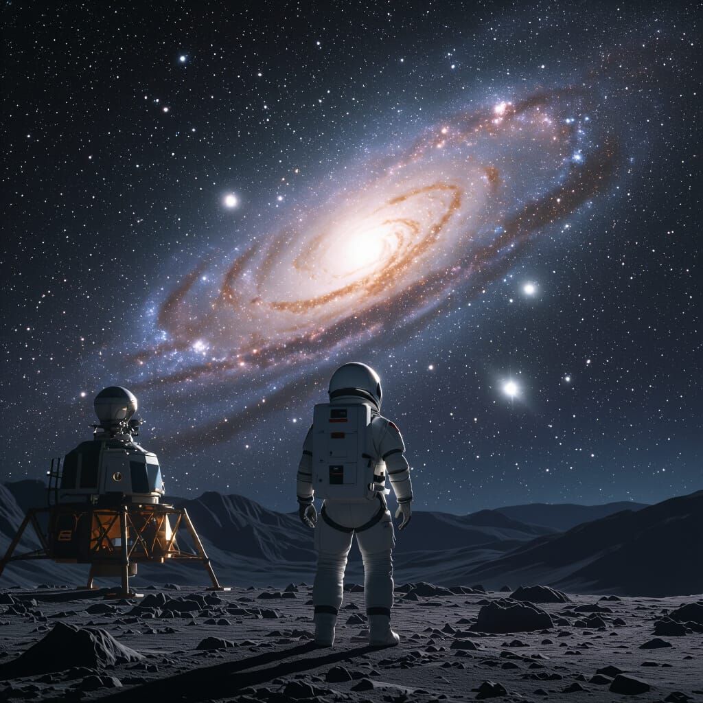 Astronaut Gazes at Andromeda Galaxy in Cosmic Void