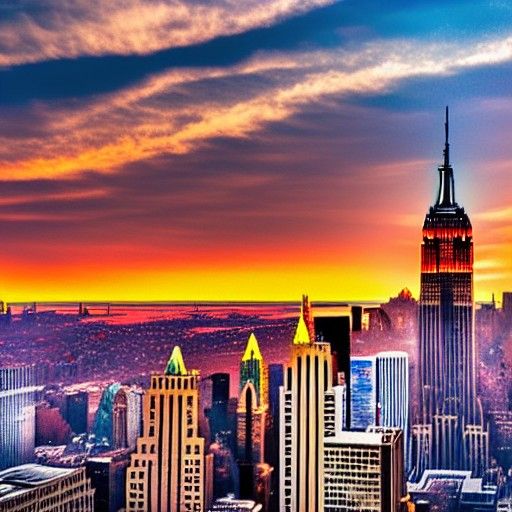 New York City Sunset Over Skyline