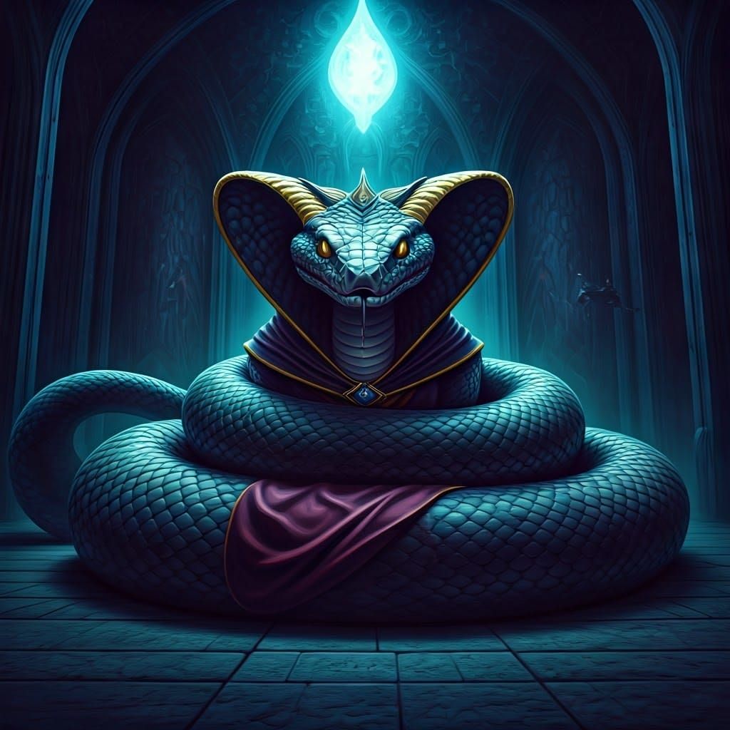 Epic Fantasy Artwork of a Snake Wizard in Frazetta-Style