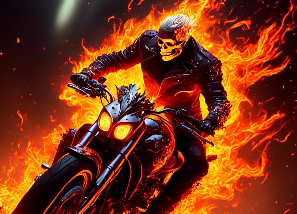 Ghost Rider on Flaming Bear, Detailed Concept Art
