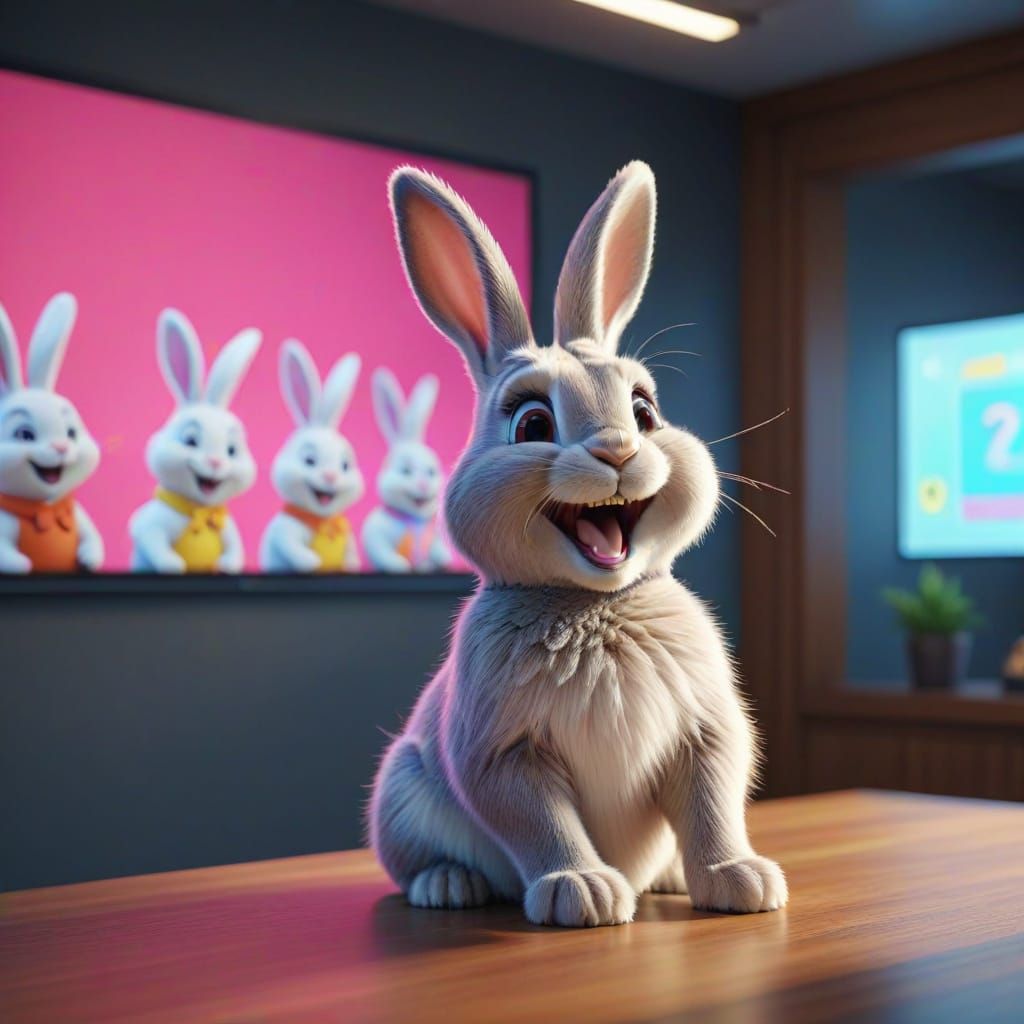 Laughing Bunny Concept Art in Conference Room