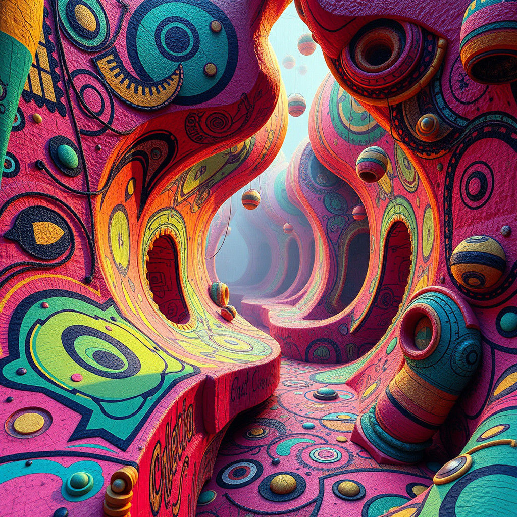 Psychedelic Graffiti Hallway in Impasto Texture, 8K