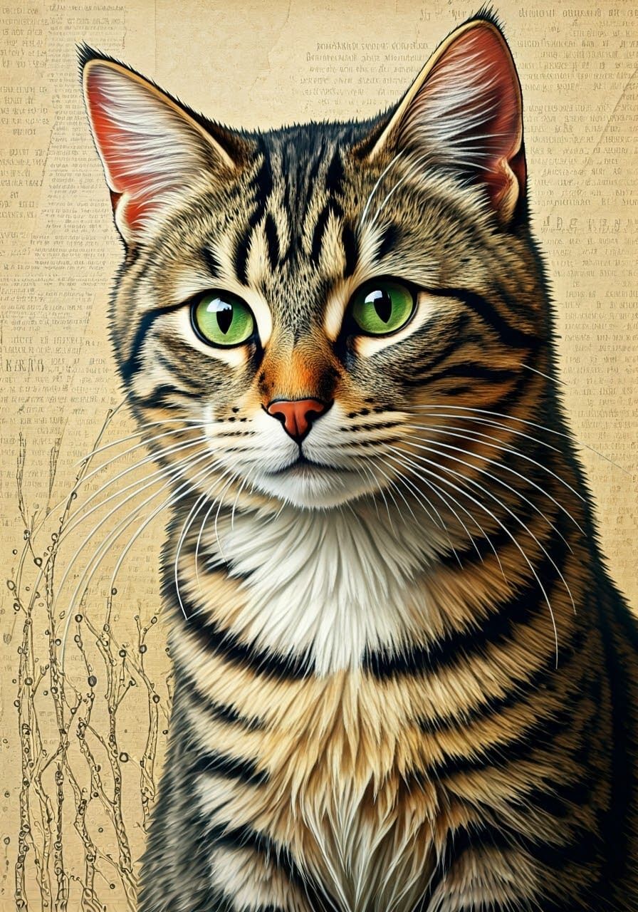 Tabby Cat Mixed Media Collage in Earthy Tones