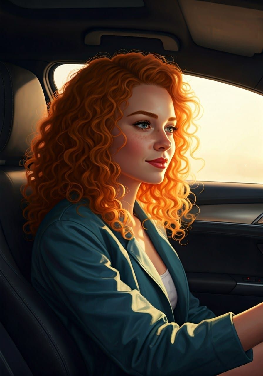 Woman Drives Modern Car in Golden Light
