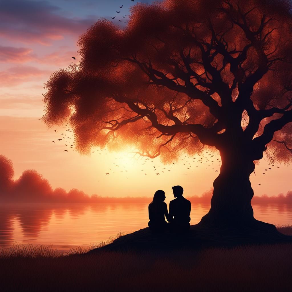 Romantic Sunset Silhouette: Fantasy Matte Painting