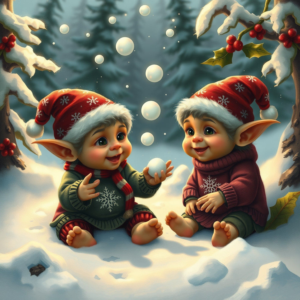 Baby Orcs Throwing Snowballs in Winter Wonderland