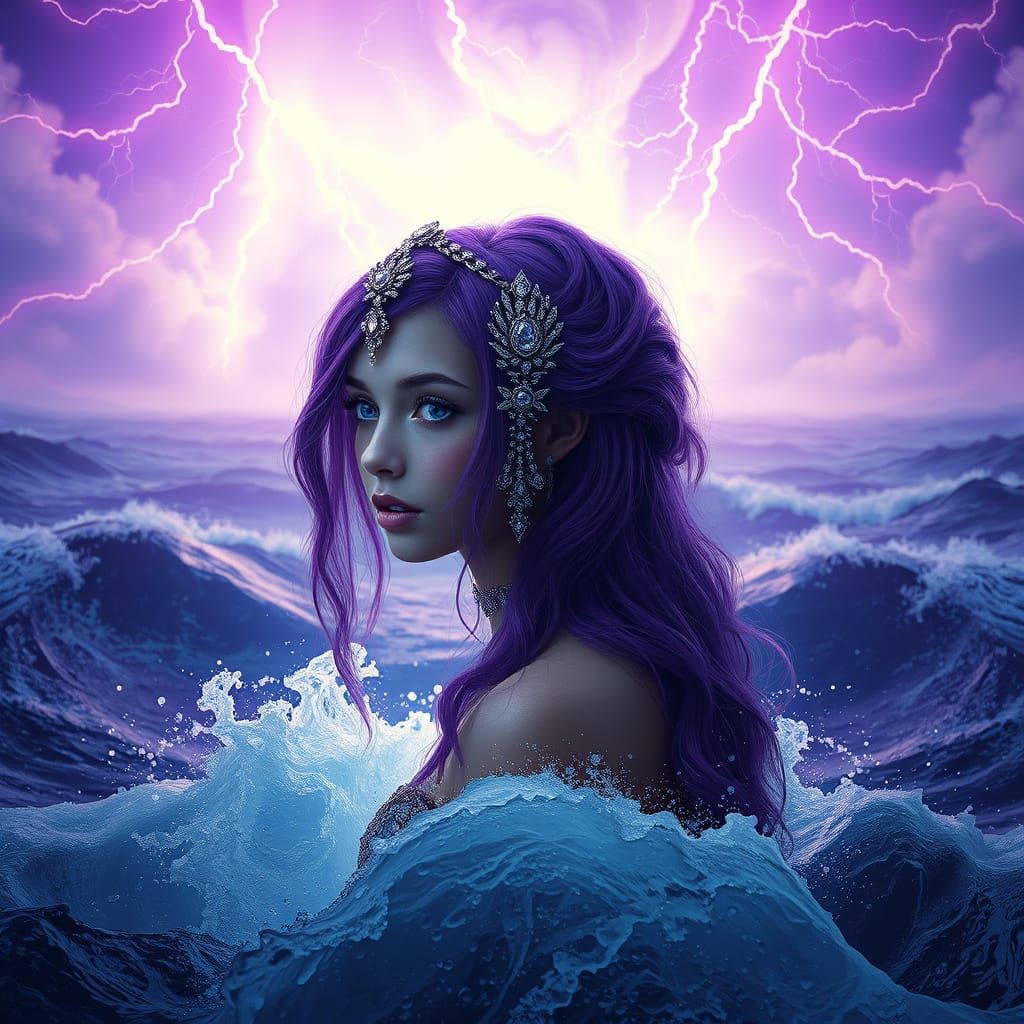 Purple Haired Princess Amidst Stormy Seas