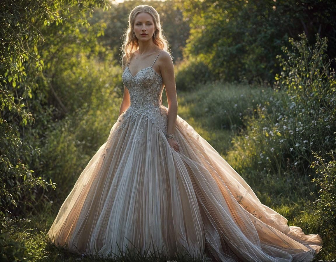Bride in Tulle Wedding Dress, Photorealistic Fashion Photogr...