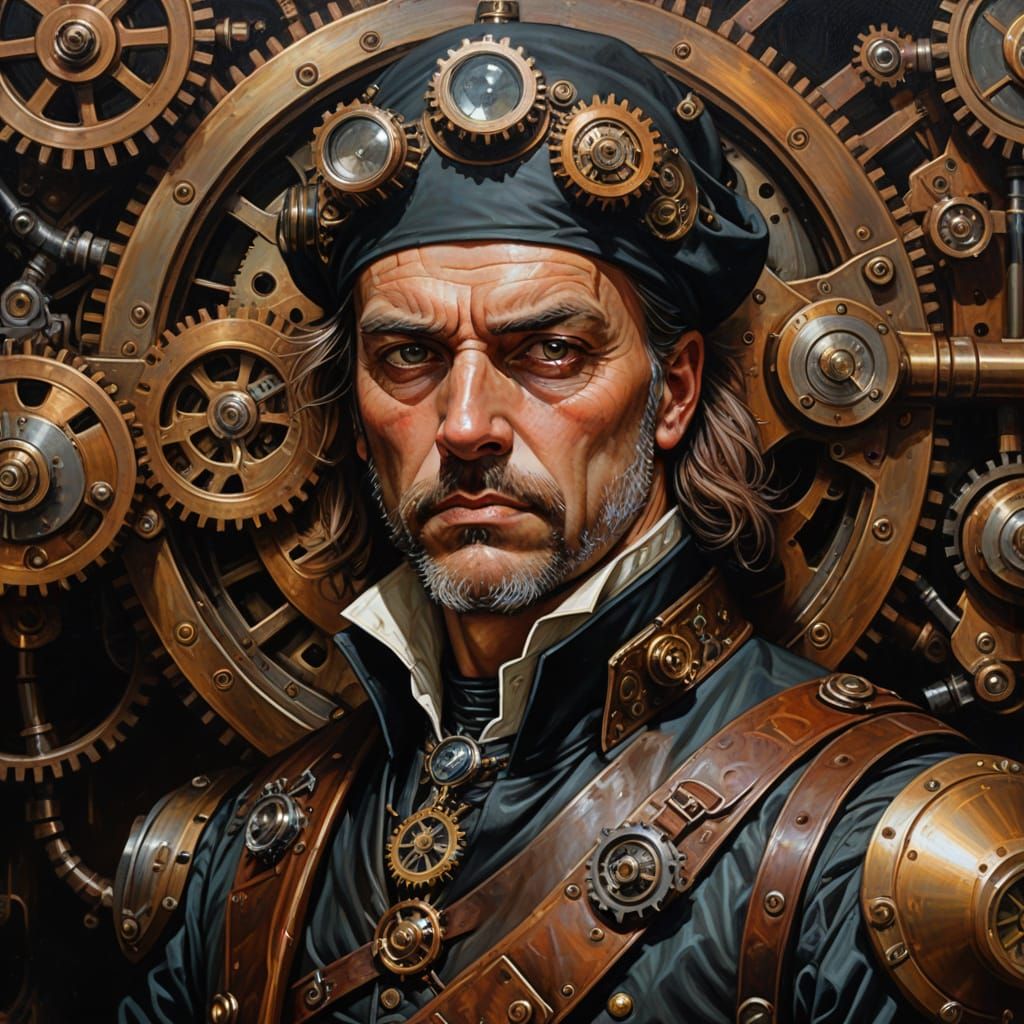Steampunk Peter Stuyvesant Portrait in Oil Painting