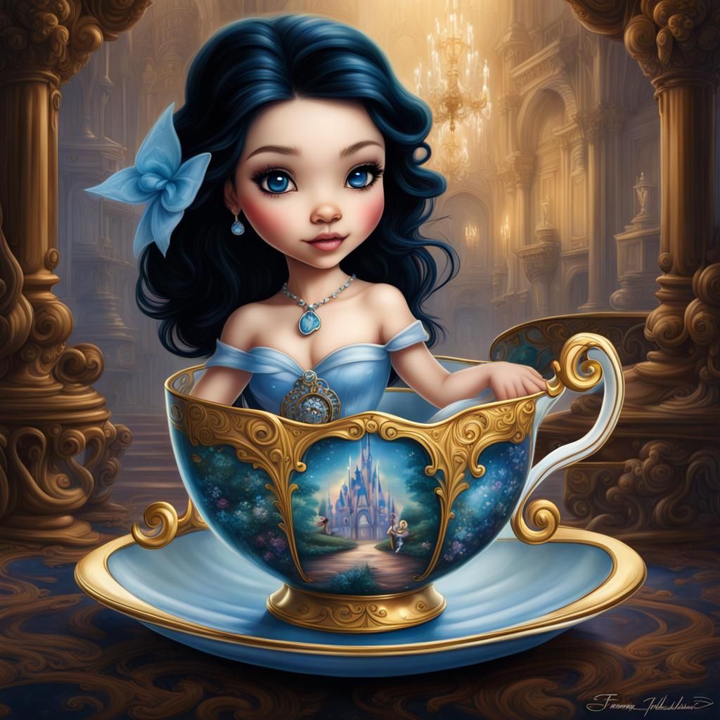 Cinderella in Teacup: Detailed Fantasy Art