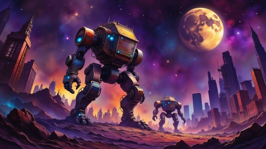 Giant Mecha Crashes Into Futuristic City