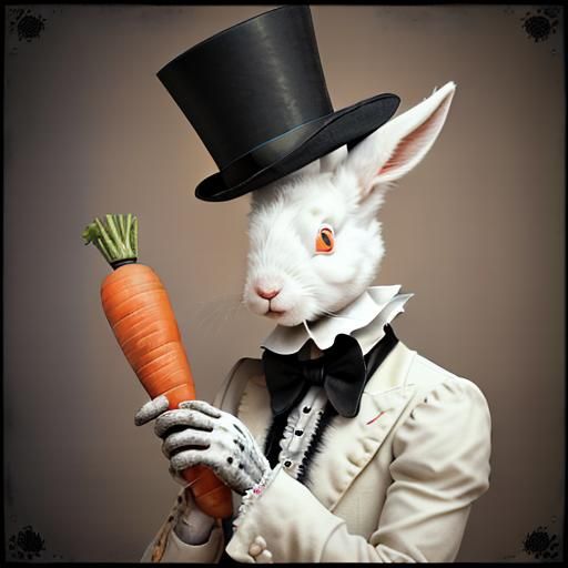 Sinister Rabbit with Carrot in Vintage Photograph