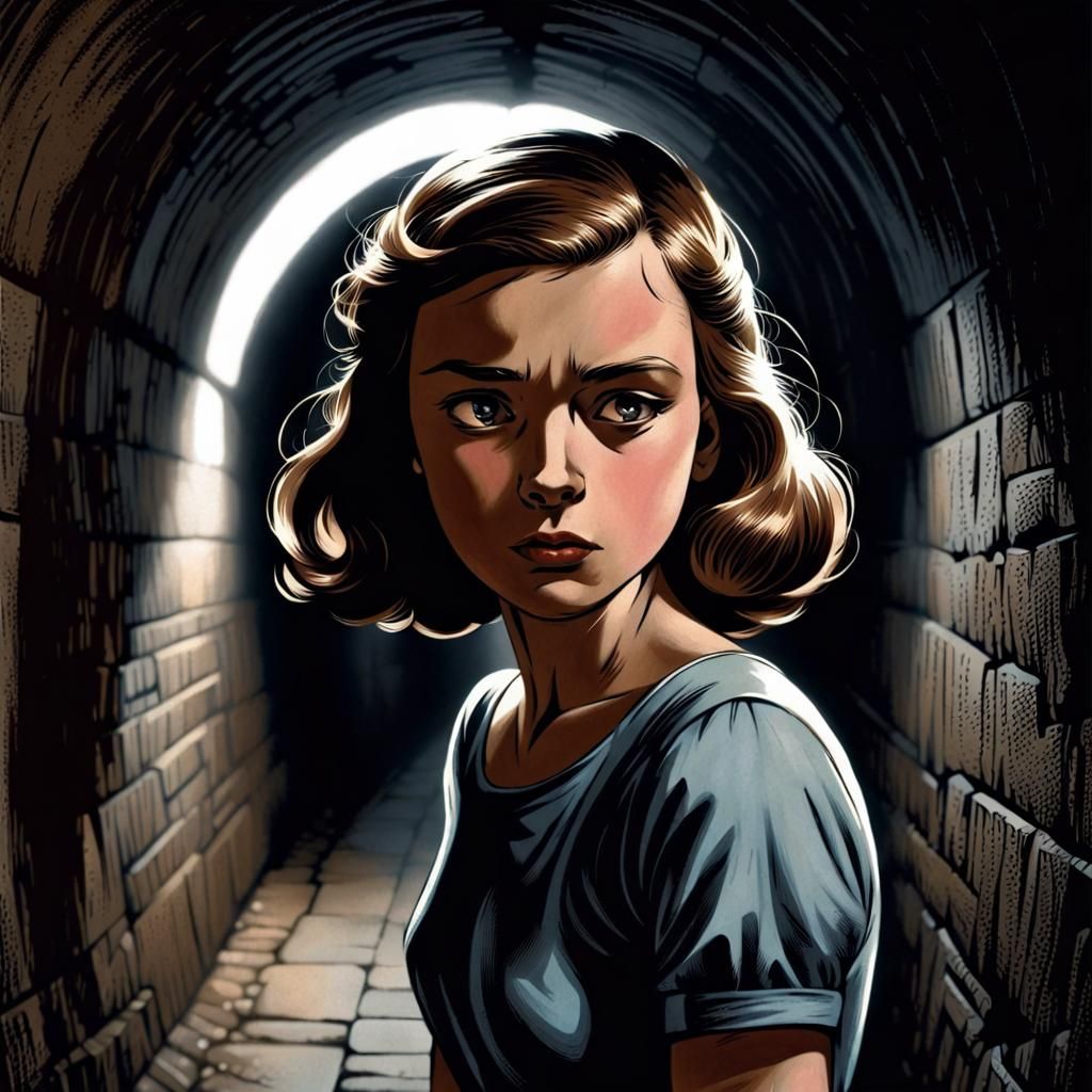 Girl in Tunnel: Moody Graphic Novel Art