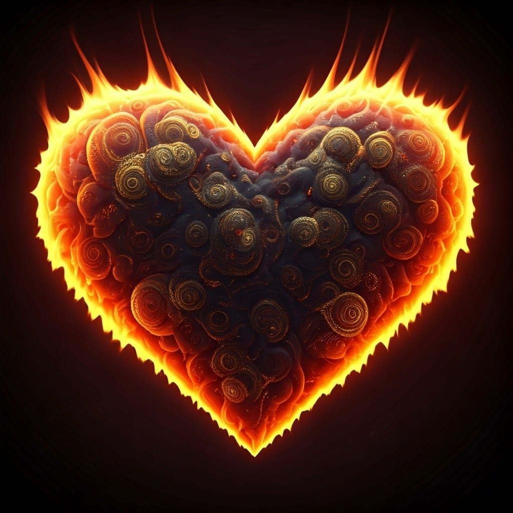 Fiery Love-Heart in Hyperreal 3D