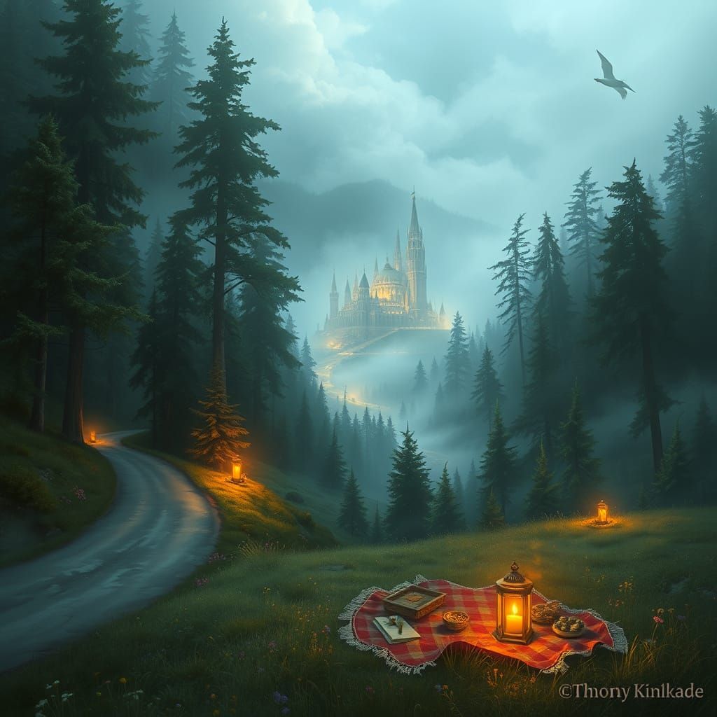 Fantasy Scene: Road, Map, Picnic in Ethereal Style