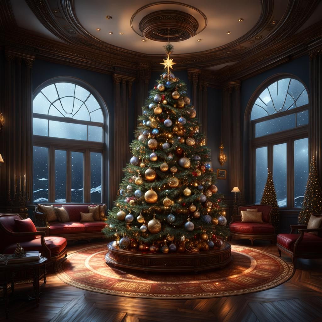 Planetary Christmas Tree in Dark Fantasy Style