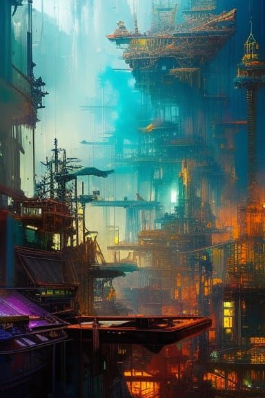 Magnificent Pirate Ship in Flowing Alcohol Ink Style