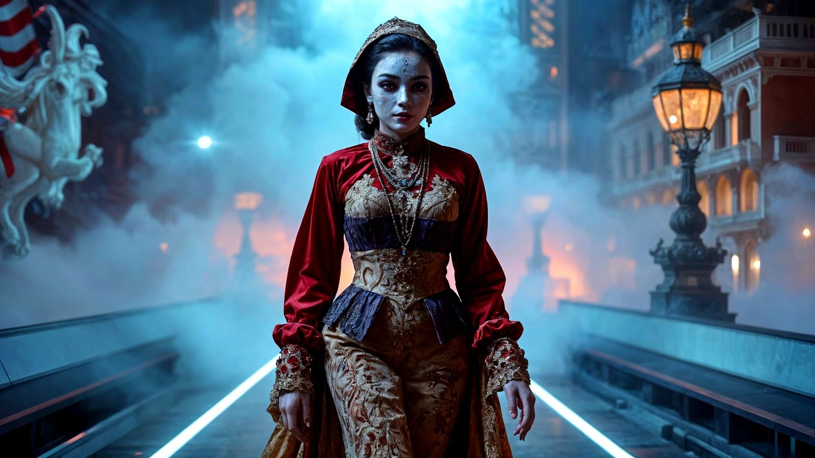 Glowing Futuristic Masquerade Model Struts the Runway