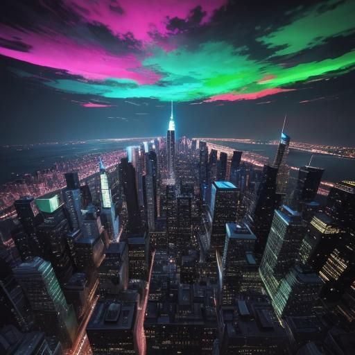 Neon-Lit Central Park Tower at Night