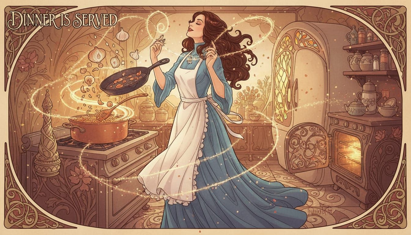 Enchanting Kitchen Scene with a Bewitched Witch