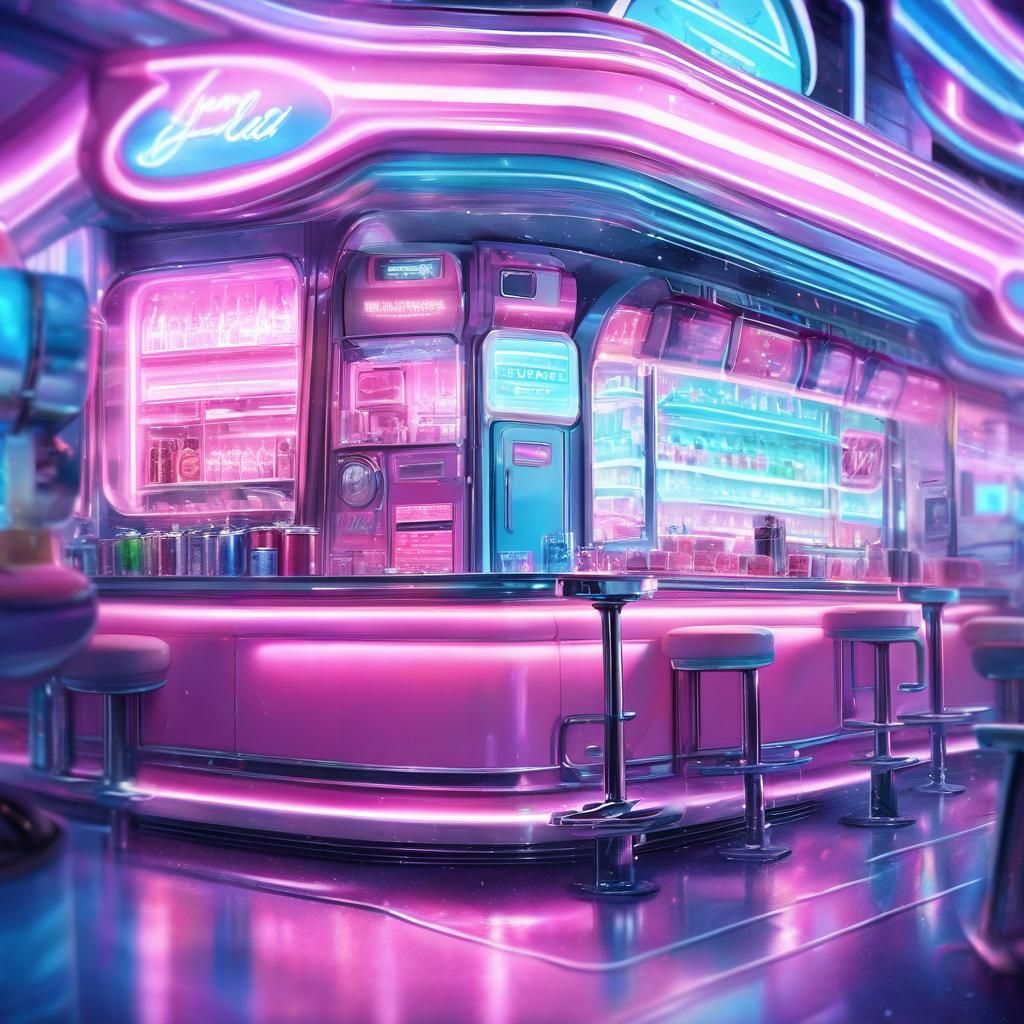 Retro-Futuristic Soda Can in 50s Diner, Hyper-Realistic Digi...