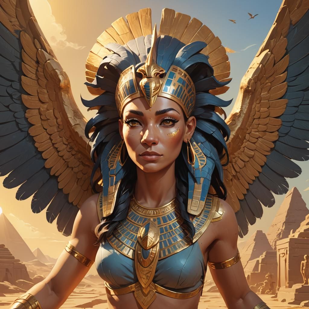 Egyptian Sphinx Soaring in Golden Light, Digital Art