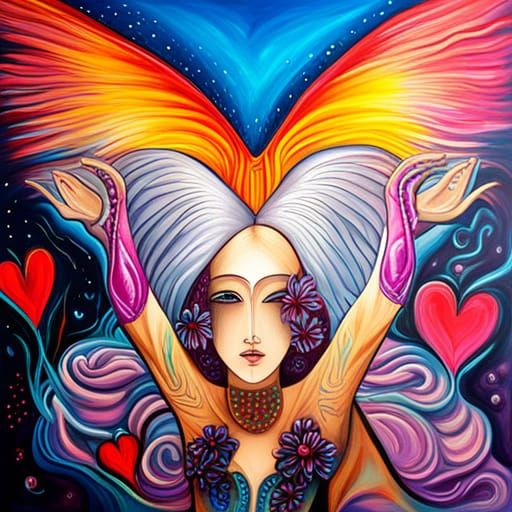 Angelic Graffiti Art with Hearts and Cosmos