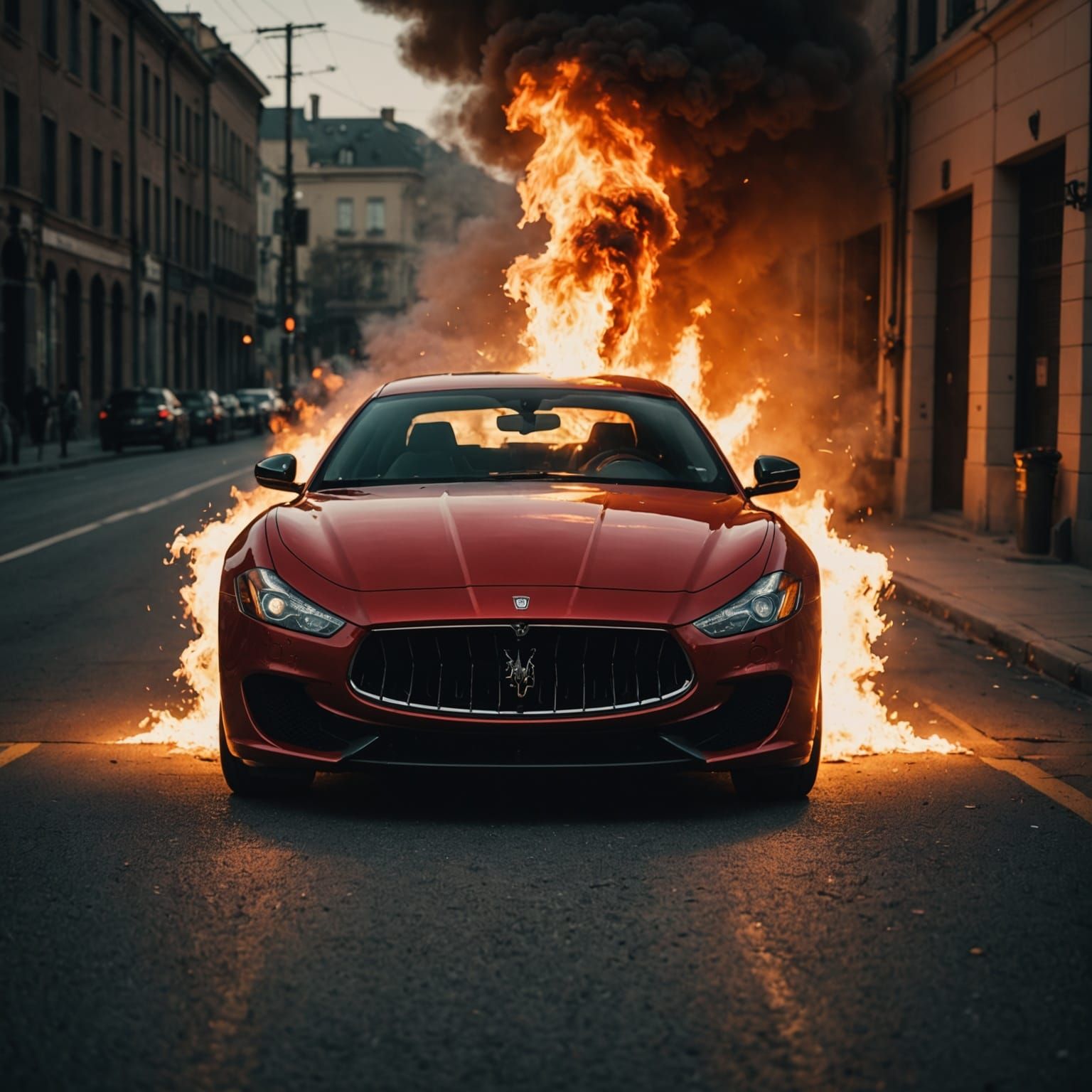 Cinematic Maserati Inferno in Film Noir Style