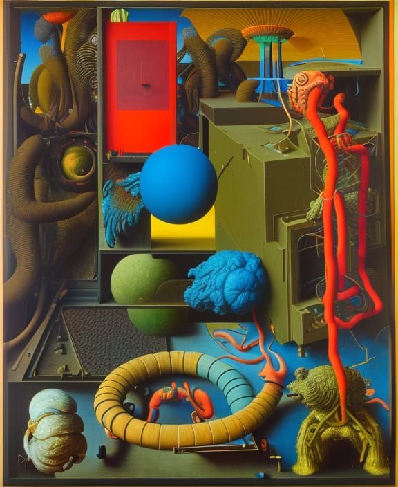 Surreal Tardigrade with Discarded Tech in Vivid Colors