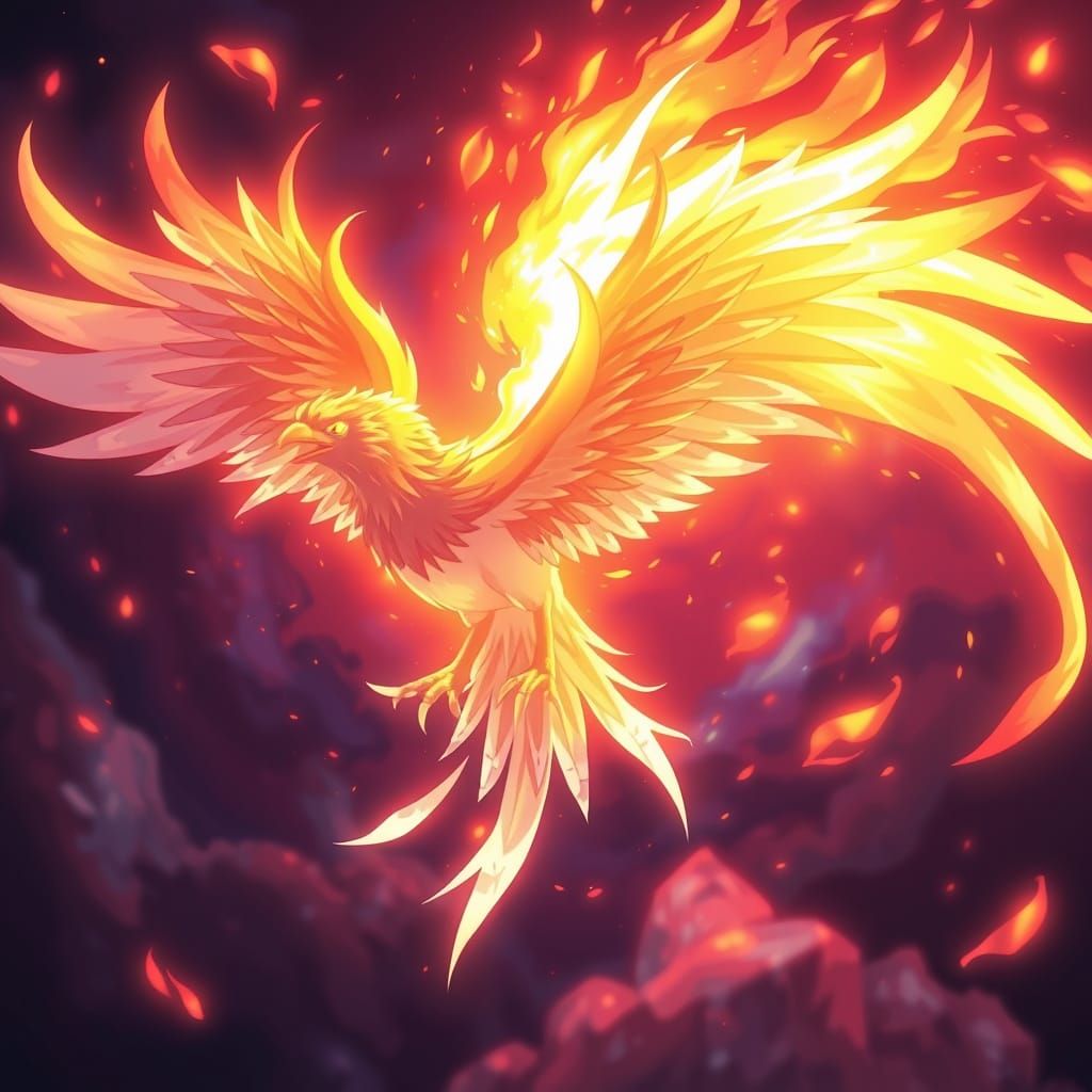 Glowing Phenox Emerge from Flames in Anime-Style Masterpiece