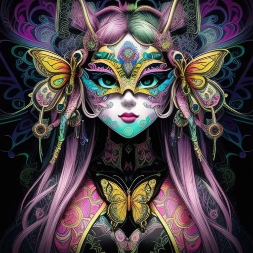 Psychedelic Anime Butterfly Mask in Geometric Style