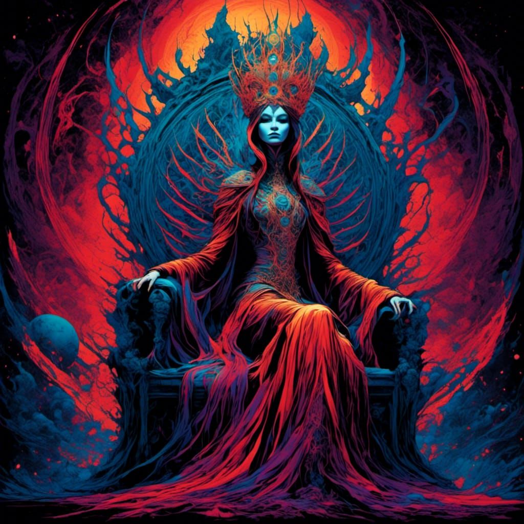 Psychedelic Queen on Cosmic Throne, Comic Book Art