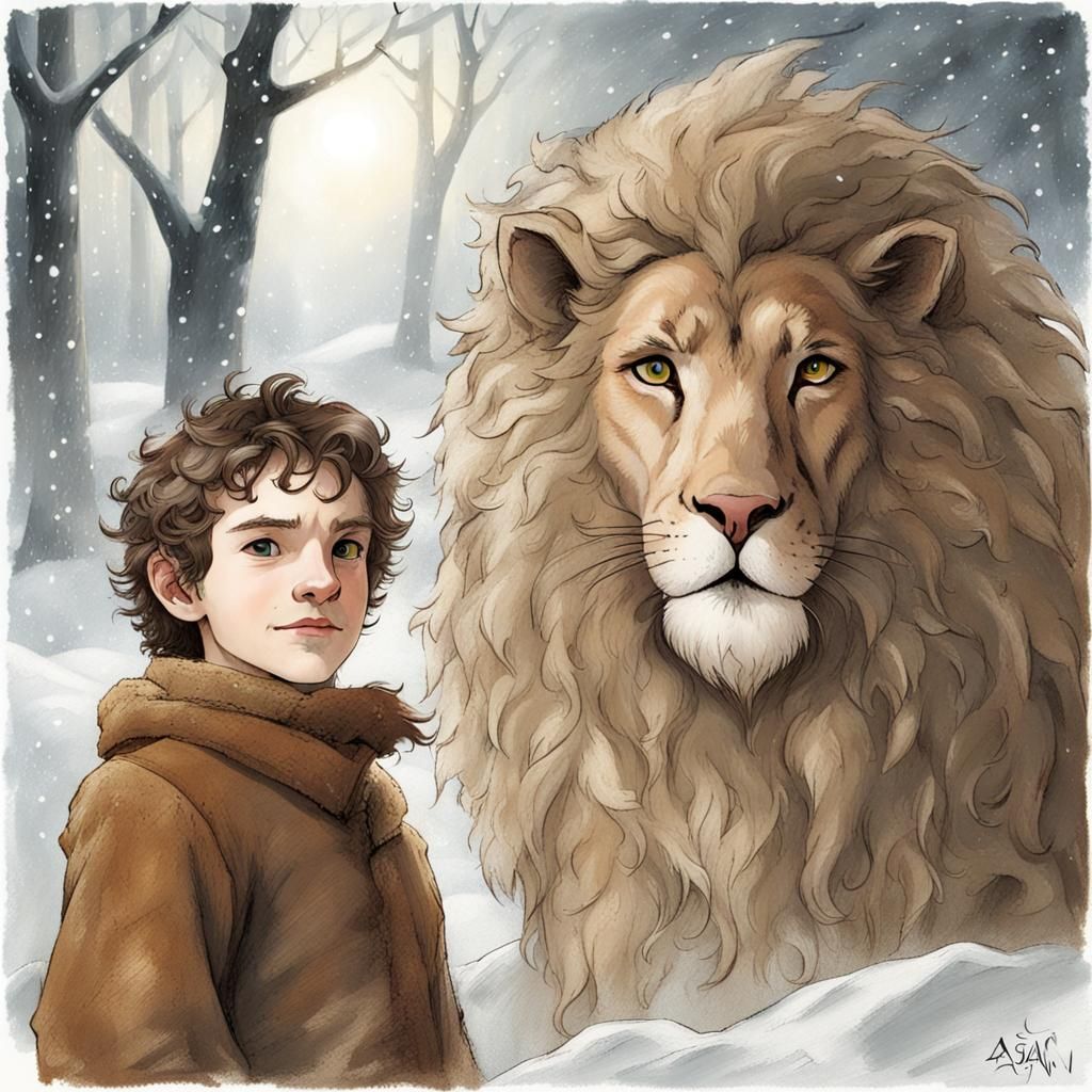 Aslan and Mr. Tumnus: A Fantasy Scene