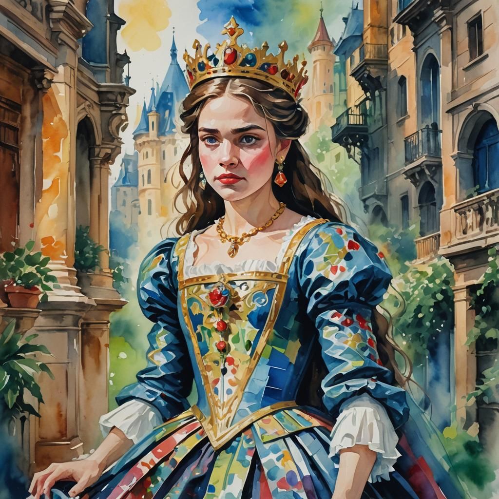 Oppressive Princess in Gouache Watercolor Style