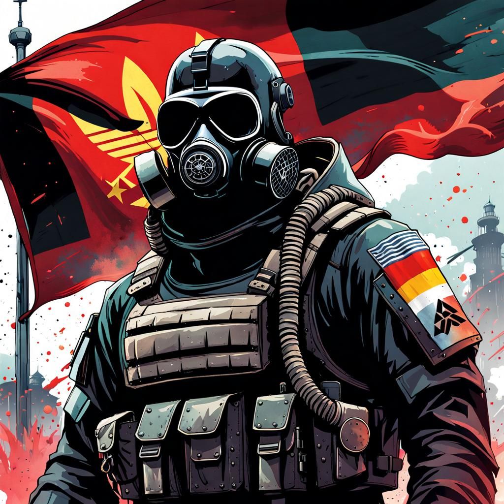 Armored Soldier Portrait with German Flag, Watercolor Style