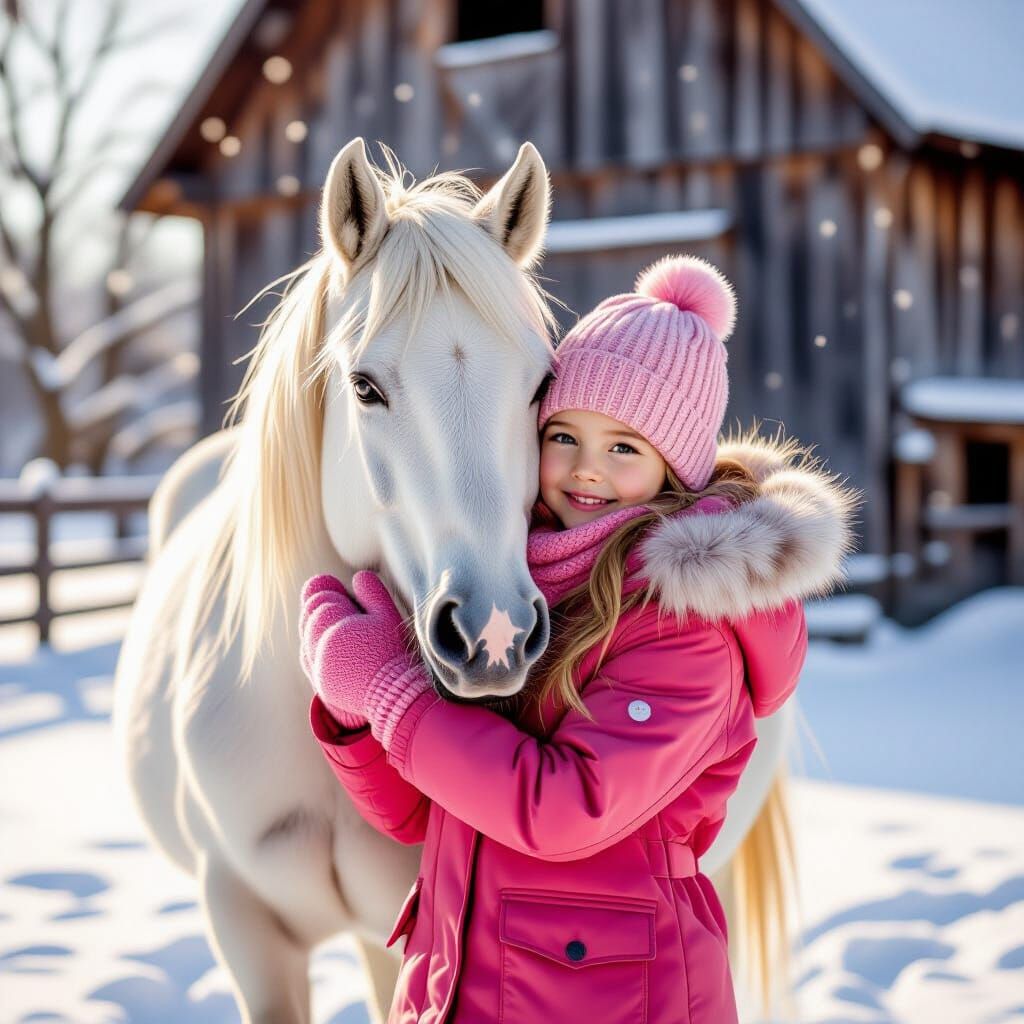 Girl and Horse in Winter, Comic Book Style