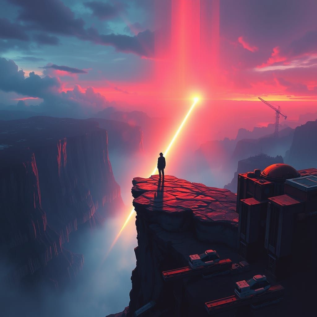 Fate's Intersection in Neon-Lit Futurism
