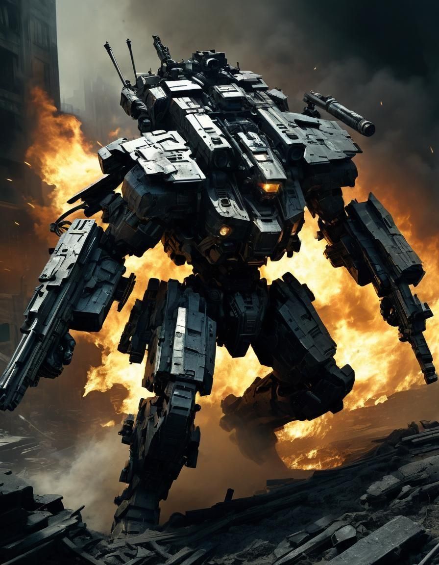 Hyperdetailed Armored Core in Intense Lighting