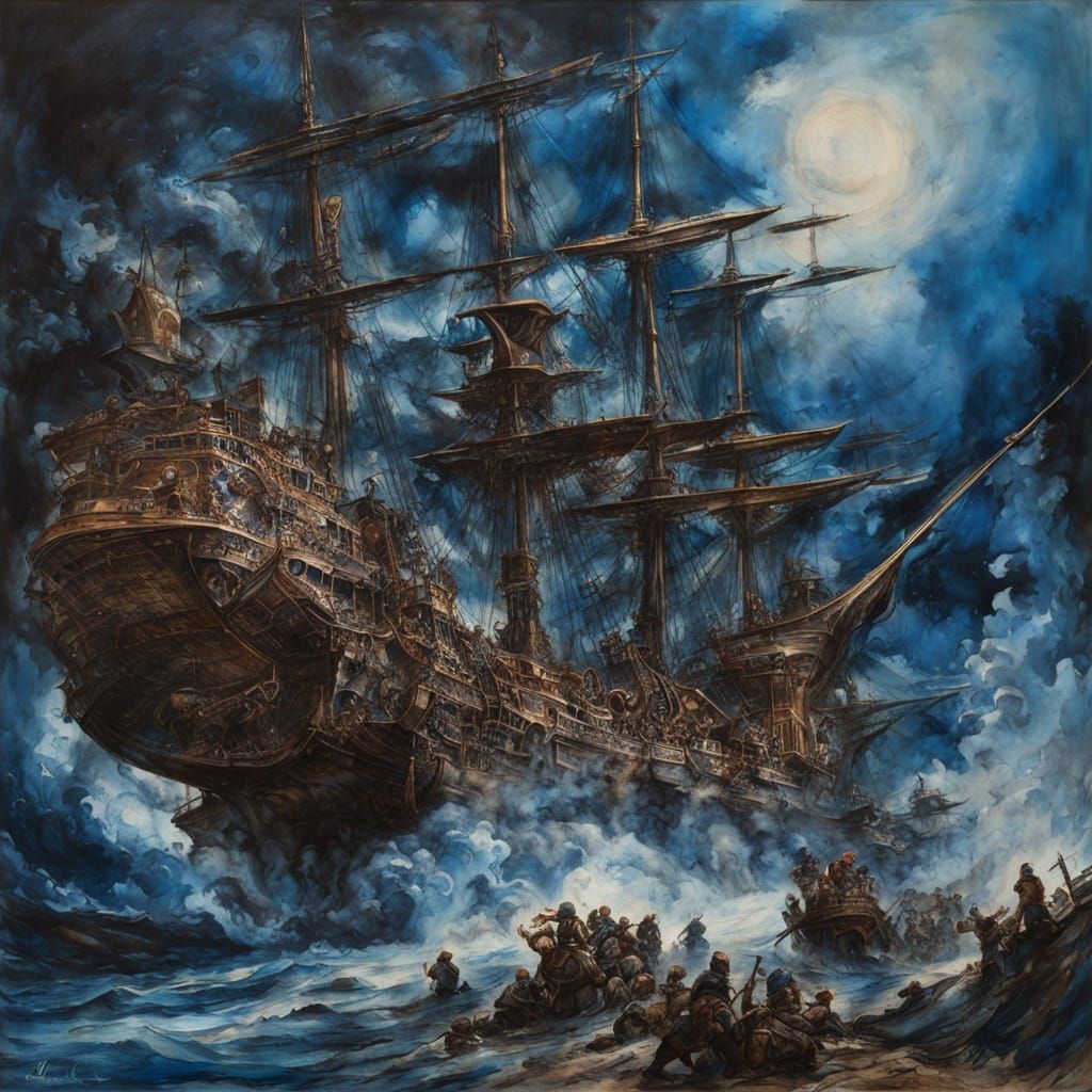 Epic Space Pirate Battle in Deep Blues and Browns