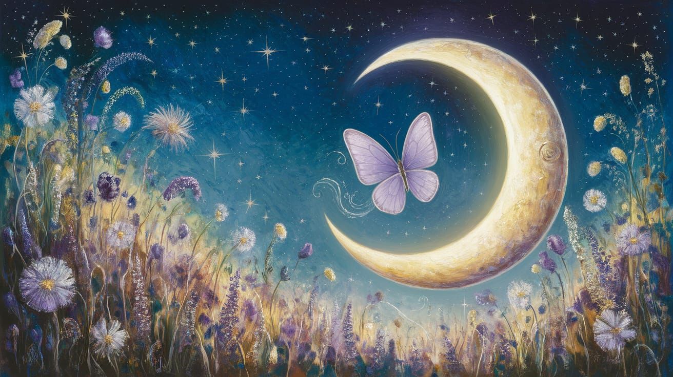 Dreamy Moonlit Butterfly in a Whimsical Night Sky