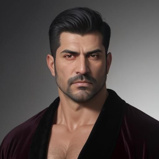 Furious Hunk in Red Velvet: Impasto Oil Portrait