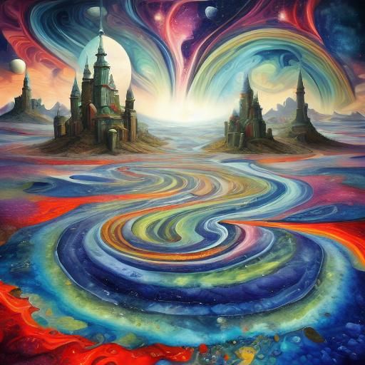 Starship Cosmos: Fractal Splash in Oil