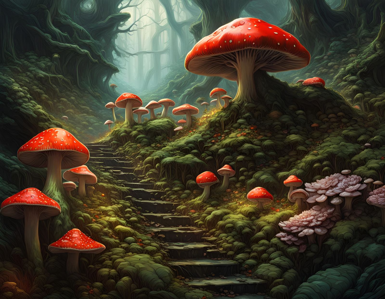 Hyperdetailed Deadly Mushrooms in Triadic Colors