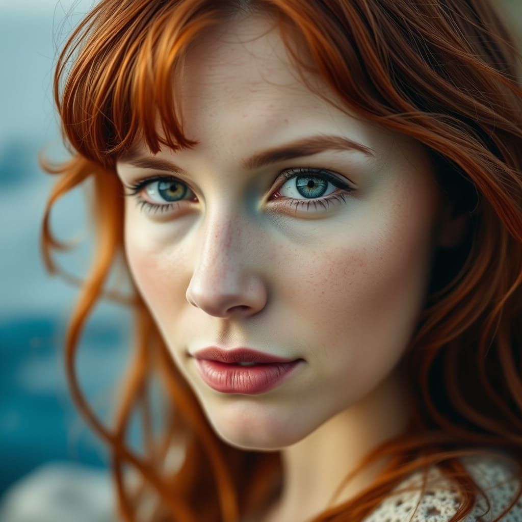 Ethereal Coastal Portrait of a Redhaired Woman