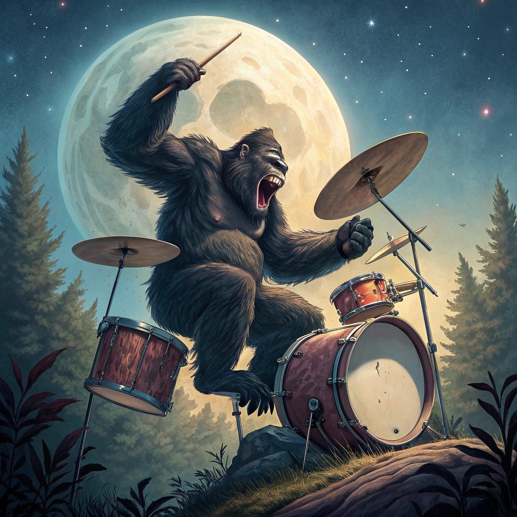 Gorilla Drumming to Heavy Metal Under Full Moon