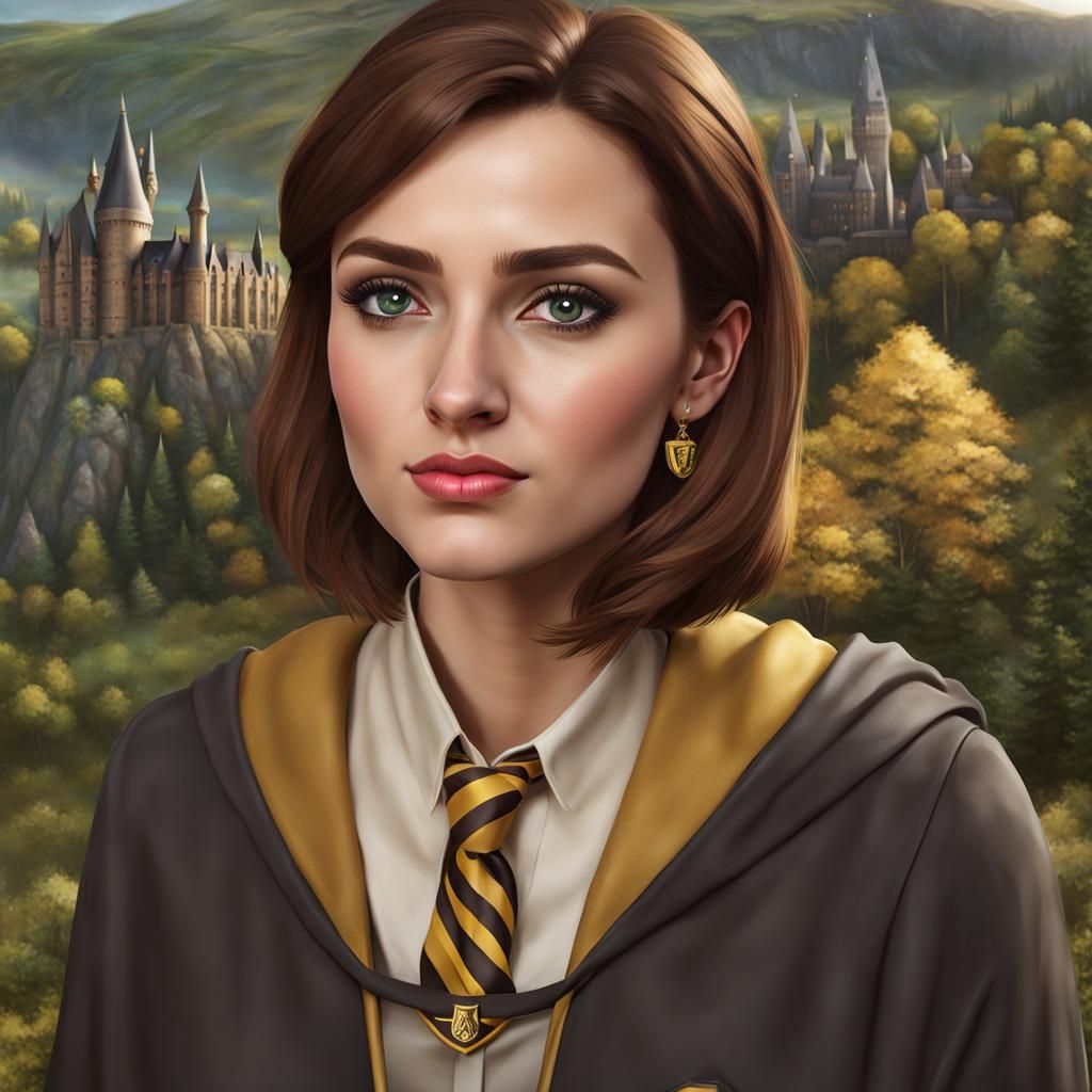 Hufflepuff Student Portrait, Photorealistic Style