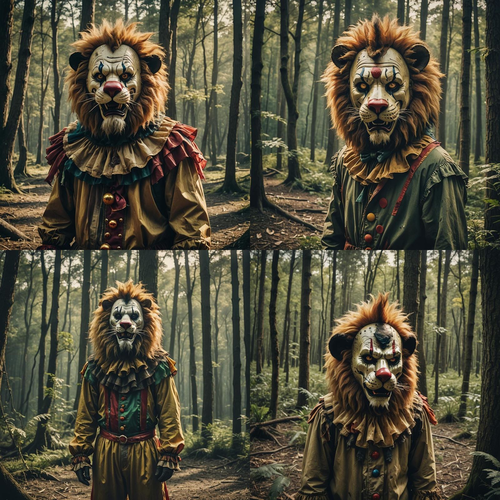 Lion with Clown Mask in Cinematic Style