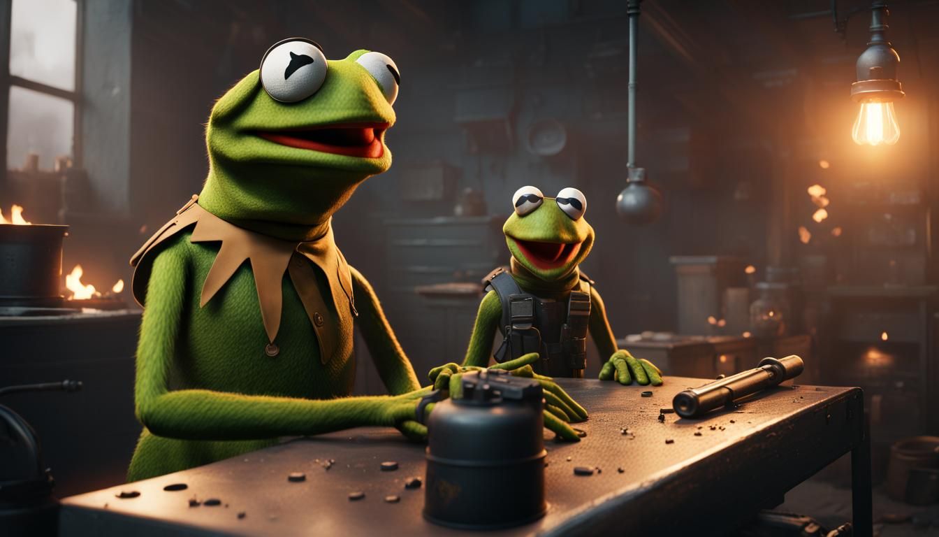 Kermit and Thermite Breach the House: Detailed Digital Art