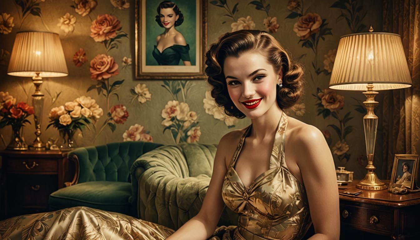 Glamorous Pin-Up Photo in Art Deco Style