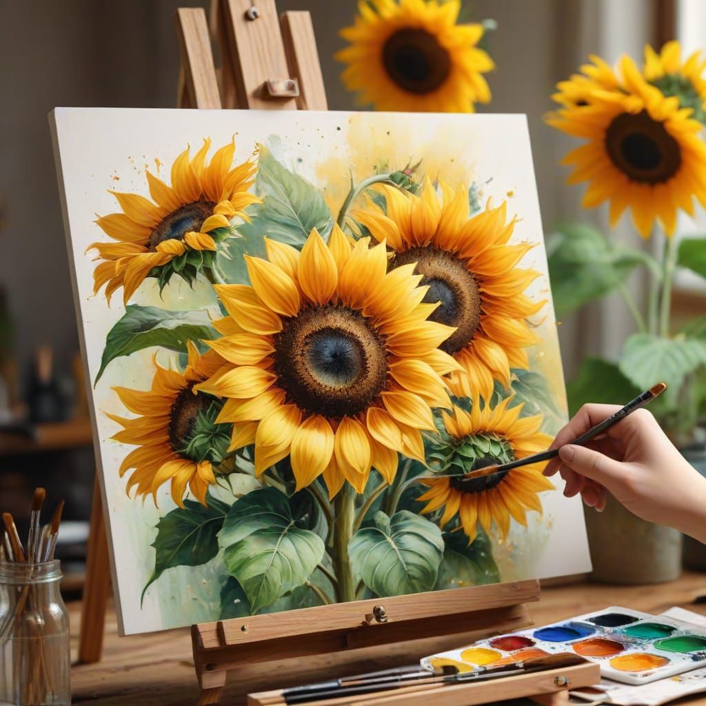 Artist Painting Sunflowers